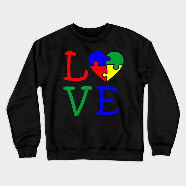 Autism Awareness Puzzle Piece Heart Love Crewneck Sweatshirt by ShariLambert